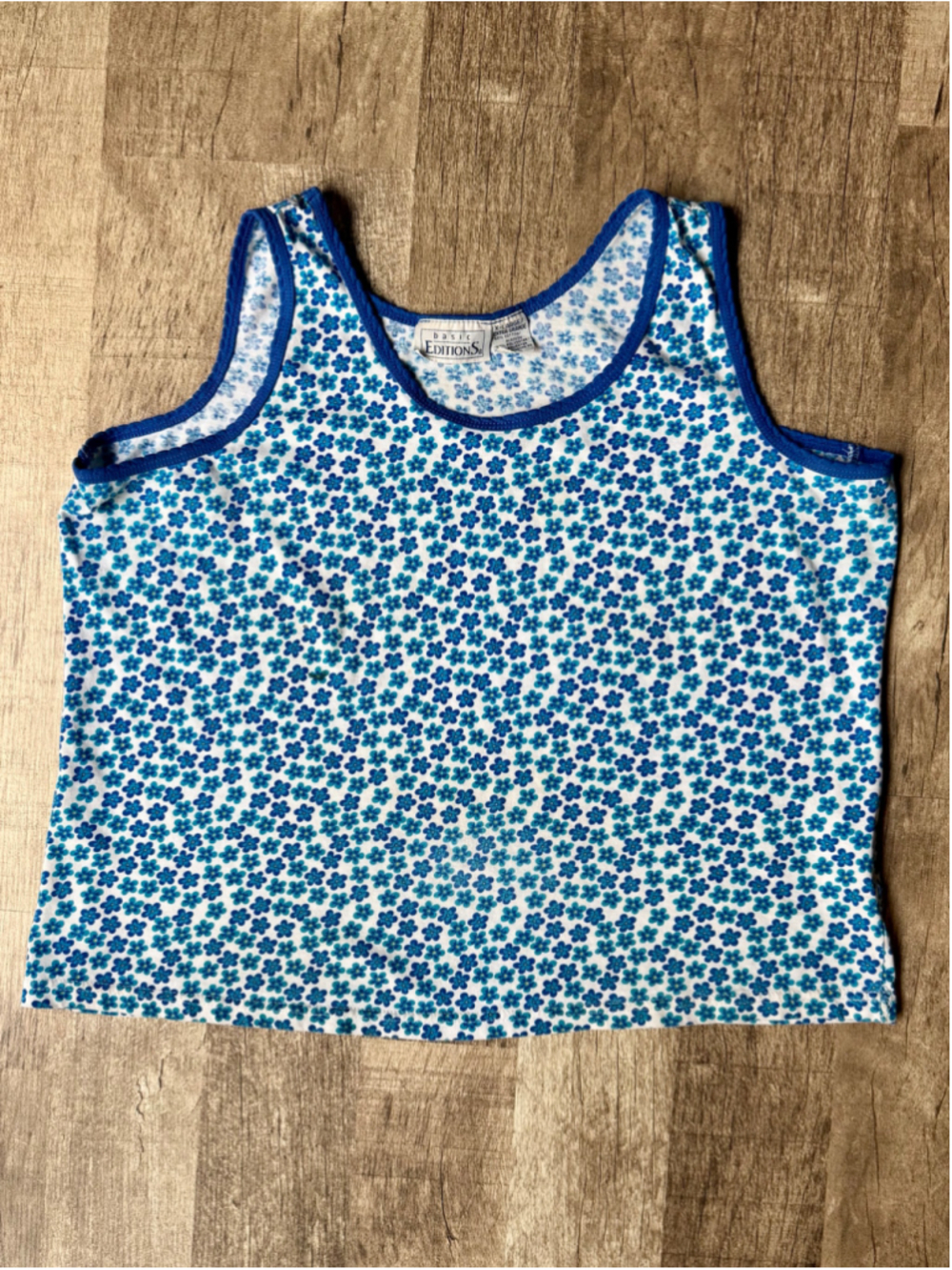Vintage Basic Editions Womens XL Blue Ditsy Floral Tank Top
